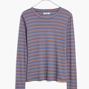 Madewell Ribbed Long Sleeve Shirt in Turquoise Stripe